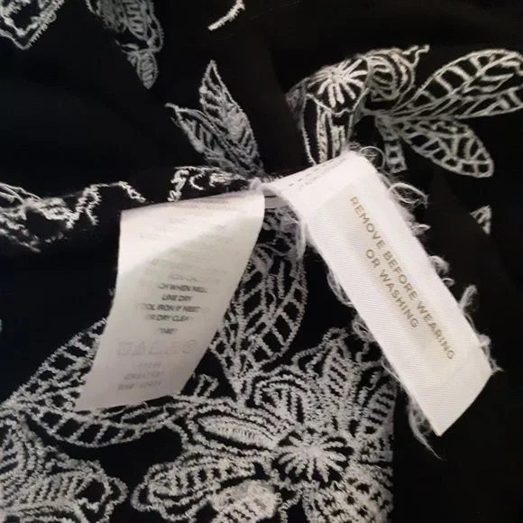 Loft White Embroidered Floral Split Neck Black Dress(as is -no belt) - Picture 14 of 14